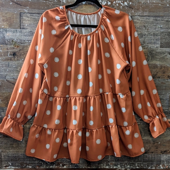 Boho Orange Polka Dotted Tiered Tunic - Picture 1 of 16